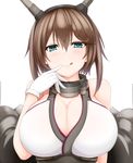  blue_eyes breasts brown_hair finger_to_mouth huge_breasts kantai_collection licking_lips mhf4 mutsu_(kantai_collection) short_hair solo tongue tongue_out 