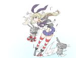  :3 anchor ankle_boots backpack bag black_panties blonde_hair blush boots date_naoto elbow_gloves gloves grey_footwear hair_ornament hair_ribbon innertube kantai_collection long_hair navel open_mouth panties rensouhou-chan ribbon sailor_collar shimakaze_(kantai_collection) skirt solo striped striped_legwear thighhighs underwear white_gloves 