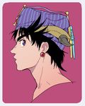  black_hair earrings ei_(k_m_d_r) fabulous hat horns jewelry jojo_no_kimyou_na_bouken joseph_joestar_(young) male_focus purple_eyes solo 