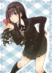  amagami black_eyes black_hair black_legwear blown_kiss hairband heart long_hair morishima_haruka one_eye_closed sakayama_shinta school_uniform skirt solo wavy_hair 