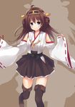  bad_id bad_pixiv_id bare_shoulders blush boots brown_hair detached_sleeves double_bun hair_ornament hairband headgear highres ite_fuji japanese_clothes kantai_collection kongou_(kantai_collection) long_hair nontraditional_miko panties ribbon-trimmed_sleeves ribbon_trim silhouette silver_eyes skirt smile solo thigh_boots thighhighs underwear white_panties wide_sleeves 