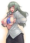  american_flag american_flag_bikini bikini bikini_under_clothes blush breasts cleavage flag_print glasses large_breasts long_hair older open_clothes open_shirt red_eyes rozen_maiden shirt sideboob silver_hair smile solo suigintou swimsuit swimsuit_under_clothes tsuda_nanafushi 