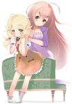  ahoge blonde_hair color_73 idolmaster idolmaster_cinderella_girls long_hair multiple_girls pink_hair saionji_kotoka yusa_kozue 