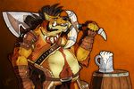  beverage gnoll gulrex hyena loincloth lukoi male mammal overweight topless weapon 