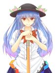  bad_id bad_pixiv_id blue_hair bow dress food fruit grin hand_on_hilt hand_rest hat highres hinanawi_tenshi layered_dress leaf long_hair looking_at_viewer peach puffy_short_sleeves puffy_sleeves red_eyes short_sleeves simple_background smile solo sword_of_hisou touhou white_background x&amp;x&amp;x 