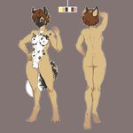  african_wild_dog annily anthro balls breasts brown_hair canine dickgirl dog_tags fur grin hair intersex mammal model_sheet nipples piercing pose sammy_brooker scar_(marking) scaring sheath solo spots tan_fur yellow_eyes 