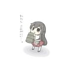  :3 akagi_(kantai_collection) armor bad_id bad_pixiv_id brown_eyes brown_hair chibi commentary drum_(container) highres japanese_clothes kantai_collection long_hair muneate open_mouth sandals socks solo yuasan 