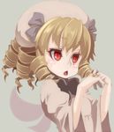  blonde_hair blush bow chestnut_mouth close-up dress drill_hair fairy fairy_wings hat luna_child open_mouth red_eyes short_hair solo standing touhou uni_mate white_dress wings 