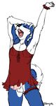  armpits arms_above_head balls blue_fur bottomless canine crossdressing dog erection eyes_closed husky lingerie male nightgown open_mouth penis solo tamyra yawn 