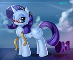  blue_eyes cloud cutie_mark equine eyeshadow eyewear female feral friendship_is_magic glasses hair horn horse looking_at_viewer makeup mammal my_little_pony outside pencil pony purple_hair rarity_(mlp) reflection sky skyline19 solo standing tape_measure unicorn 