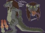  canine crocodile dreadlocks ear_piercing english_text hybrid kaptain male mammal model_sheet nude penis piercing reptile scalie sinistersnipps solo tentacles text tongue wolf yellow_eyes 