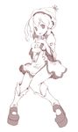  hat holding instrument looking_at_viewer merlin_prismriver monochrome open_mouth recorder shoes short_hair smile socks solo touhou uni_mate 