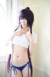  1girl cosplay kanzaki_kaori kanzaki_kaori_(cosplay) kibashii photo purple_hair shirt solo t-shirt thong to_aru_majutsu_no_index 