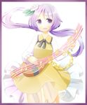  bad_id bad_pixiv_id ellipsis_(mitei) flower hair_flower hair_ornament highres instrument music musical_note playing_instrument purple_eyes purple_hair smile solo touhou tsukumo_benben twintails 