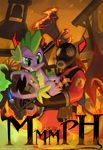  burning clothing dragon duo feral fire flames flamethrower friendship_is_magic gas_mask gloves green_eyes gun horn human hybrid-masakari mahsira male mammal my_little_pony open_mouth pyro_(team_fortress_2) ranged_weapon scalie smile spike_(mlp) team_fortress_2 teeth text weapon 