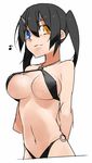  arms_behind_back bikini black_hair blue_eyes criss-cross_halter halter_top halterneck heterochromia horns kochiya_(gothope) light_smile long_hair navel o-ring o-ring_bottom phantasy_star phantasy_star_online_2 sketch solo strap_gap swimsuit twintails yellow_eyes 