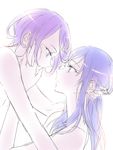  blue_hair couple dokidoki!_precure eye_contact hand_on_another's_cheek hand_on_another's_face hishikawa_rikka holding_head kenzaki_makoto long_hair looking_at_another multiple_girls negom nude precure profile purple_hair short_hair simple_background sketch white_background yuri 