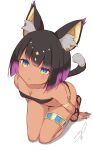  1girl :< absurdres animal_ear_fluff animal_ears ankh ankh_necklace armlet bandeau black_bandeau black_hair black_panties blue_eyes breasts brown_egyptian_cat-eared_loli_(trend) cat_ears cat_girl cat_tail colored_tips commentary_request dark-skinned_female dark_skin expressionless from_above full_body gold_armlet gold_thighlet highres jewelry kneeling looking_up multicolored_eyes multicolored_hair navel necklace original panties pink_hair sandals short_hair simple_background small_breasts soanote tail thighlet two-tone_eyes two-tone_hair underwear white_background yellow_eyes 