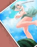  bad_id bad_pixiv_id bikini blue_eyes dain food fruit konpaku_youmu photo_(object) short_hair solo swimsuit sword touhou watermelon weapon white_hair 