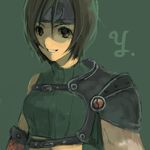  armor artist_request bare_shoulders brown_eyes brown_hair final_fantasy final_fantasy_vii fishnets headband lowres midriff ninja ninja_(final_fantasy) short_hair sleeveless sleeveless_turtleneck smile solo turtleneck yuffie_kisaragi 