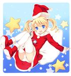  :d blonde_hair blue_eyes drill_hair hat kurasuke long_hair open_mouth original panties sack santa_costume santa_hat smile solo star thighhighs twin_drills twintails underwear white_legwear white_panties 