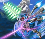  crossbone_gundam crossbone_gundam_x-3 energy_beam energy_sword flying gundam mecha no_humans skull_and_crossbones solo sword weapon 