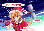  ahoge akusyu_0.5_second braid christmas gloves graf_eisen hat lyrical_nanoha mahou_shoujo_lyrical_nanoha mahou_shoujo_lyrical_nanoha_a's purple_eyes red_gloves red_hair santa_costume santa_hat solo twin_braids vita 