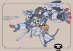  1girl advance_of_zeta advance_of_zeta_re-boot ass black_hair black_leotard black_pantyhose breasts brown_background closed_mouth commentary_request energy_sword from_side green_eyes gundam hashtag-only_commentary kenki_fujioka large_breasts leotard long_hair mecha mecha_musume open_hand pantyhose personification robot science_fiction simple_background solo spread_fingers strapless strapless_leotard sword tr-6_inle very_long_hair weapon 