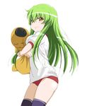  bad_id bad_pixiv_id buruma c.c. cheese-kun code_geass green_hair gym_uniform hug long_hair pizza_hut solo thighhighs usami_usa_g younger 