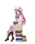  bad_id bad_pixiv_id book hat kame long_hair patchouli_knowledge pile_of_books purple_eyes purple_hair reading ribbon sitting sitting_on_object solo touhou 