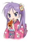  chocolate_cornet food hiiragi_kagami japanese_clothes kimono lucky_star purple_eyes purple_hair rei_(stella-leilei) solo 