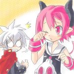  1girl artist_request bat_wings demon demon_girl disgaea glasses horns lowres makai_senki_disgaea_3 mao_(disgaea) pink_eyes pink_hair pointy_ears raspberyl red_eyes round_eyewear sailor_collar short_hair white_hair white_sailor_collar wings 