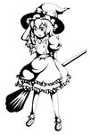  bad_id bad_pixiv_id broom full_body greyscale hat highres kirisame_marisa monochrome solo suzutou touhou transparent_background witch_hat 