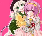  eyes green_eyes hairband hat heart komeiji_koishi komeiji_satori long_hair multiple_girls n-mix pink_eyes purple_hair short_hair siblings sisters touhou white_hair 