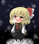  blonde_hair blush cold hair_ribbon mori_181 red_eyes ribbon rumia scarf short_hair snow solo tears touhou 