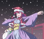  gloves hat kitashirakawa_chiyuri kotohime multiple_girls purple_eyes rebanira red_hair snow snowman torii touhou touhou_(pc-98) 