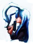  animal_ears blue_hair bunny_ears dain gun handgun long_hair pistol red_eyes reisen_udongein_inaba solo touhou weapon 