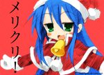  bell capelet christmas gofu izumi_konata lucky_star mole mole_under_eye red_capelet santa_costume sketch solo traditional_media 