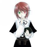  1girl boku boku_in_black brown_hair heterochromia rozen_maiden short_hair simple_background solo souseiseki 