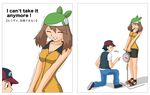  1girl alternate_costume bad_id bad_pixiv_id bandana bike_shorts breasts cleavage haruka_(pokemon) hat lips medium_breasts pokemon pokemon_(anime) pokemon_dp_(anime) satoshi_(pokemon) sexually_suggestive shoes sneakers sweat takachu trembling 