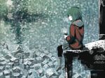  green_hair kitsune_(kazenouta) original sitting snow solo thighhighs town 