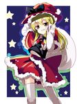  bad_id bad_pixiv_id blonde_hair christmas gochou_(atemonai_heya) kirisame_marisa santa_costume solo thighhighs touhou yellow_eyes 