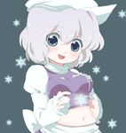  bad_id bad_pixiv_id blue_eyes hat ica letty_whiterock midriff purple_hair short_hair snowflakes solo touhou 