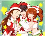  antenna_hair christmas hand_puppet idolmaster idolmaster_(classic) idolmaster_live_for_you! kikuchi_makoto minase_iori multiple_girls nekopuchi puppet santa_costume takatsuki_yayoi twintails 