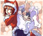  animal_ears bike_shorts_girl_(tomoshibi_hidekazu) blush_stickers brown_eyes brown_hair cat cat_ears lowres original pantyhose sack santa_costume solo tomoshibi_hidekazu 