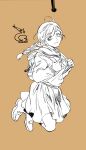  1girl absurdres ahoge backpack bae_(baebae) bag braid breasts chi.:_chikyuu_no_undou_ni_tsuite closed_mouth commentary_request dated floating full_body hair_between_eyes highres jolenta korean_commentary loafers long_hair long_sleeves medium_breasts neckerchief orange_background sailor_collar school_uniform shoes single_braid sketch skirt smile solo 