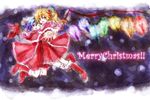  alternate_costume christmas dress flandre_scarlet miya_(tsumazukanai) multiple_girls purple_background rainbow_order red_dress remilia_scarlet siblings sisters touhou 
