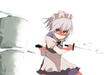  apron cutting hairband izayoi_sakuya knife maid mieharu red_eyes ribbon short_hair silver_hair solo touhou 