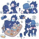  ! !! 105zz 2boys animalization aqua_eyes backpack bag bandaid bandaid_on_cheek bandaid_on_face beer_mug black_gloves black_hair black_jacket black_pants black_pantyhose black_shoes blue_shorts chibi chibi_only clenched_hands commentary_request covered_eyes crisis_core:_final_fantasy_vii cross_scar cup dango dog dog_tags final_fantasy final_fantasy_vii final_fantasy_vii:_ever_crisis food gloves green_bag grey_bag hair_slicked_back handheld_game_console head_on_hand helmet helmet_over_eyes holding holding_handheld_game_console jacket kunsel male_focus medium_hair mug multiple_boys multiple_views official_alternate_costume pants pantyhose parted_bangs paw_print purple_shirt ribbed_shirt sanshoku_dango scar scar_on_cheek scar_on_face school_uniform shirt shoes shorts sideburns sneakers spoken_exclamation_mark suspenders taiyaki toasting_(gesture) wagashi waving white_background zack_fair zack_fair_(midgard_seventh_high_school) 