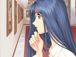  anzai_haruko blue_eyes blue_hair game_cg glasses long_hair museum partner solo tanaka_takayuki 